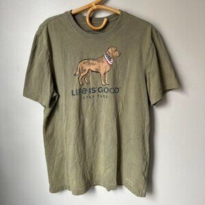 Life Is Good Army Green Golden Retriever Crusher T-shirt Men's Medium